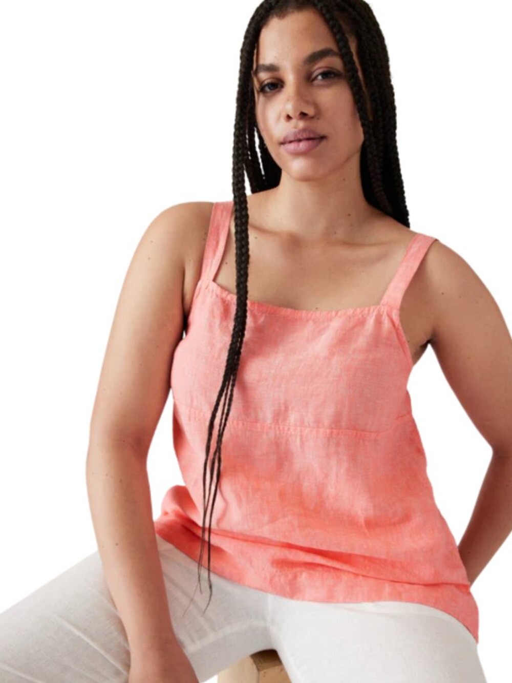 Athleta Voyager Linen Coral Pink Tank Top Adjustable Straps Lightweight Summer